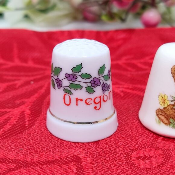 3 Baby Bunny Rabbit Deer Oregon Thimble Fine Bone China Made England Mayflower - Picture 2 of 6